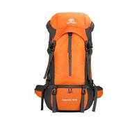 PORRASSO 70L Hiking Backpack Durable Waterproof Camping Rucksack with Rain Cover Multi External Hanging Straps Large Capacity Travel Backpack Orange