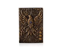 PORRASSO A5 Notebook Vintage Diaries Journal Embossed Notepad Decorative Notebook Exquisite Leather Personal Organizers for Women Men Boys Girls 100 Sheets 21.5x14.5 CM Green Bronze