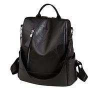 PORRASSO Anti-Theft Backpack Women Daypack Shoulder Bag Ladies Rucksack Waterproof PU Leather Knapsack for School Work Leisure Black