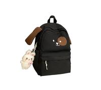 PORRASSO Backpack Casual Daypack Women School Bag with Rabbit Pendant Lightweight Rucksack Large Nylon Bookbag for Travel School Daily Use Black B