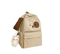 PORRASSO Backpack Casual Daypack Women School Bag with Rabbit Pendant Lightweight Rucksack Large Nylon Bookbag for Travel School Daily Use Khaki B