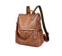 PORRASSO Backpack Women Fashion Shoulder Bag Waterproof Daypack Girl School Bag Ladies Leather Rucksack Travel Work Backpack Brown