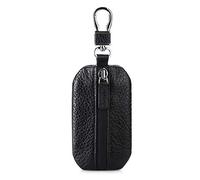 PORRASSO Car Key Case Genuine Leather Car Smart Key Chain Keychain Holder Metal Hook Portable Keyring Zipper Bag Waterproof for Remote Key Fob Home Key Case Dailylife Black