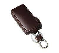 PORRASSO Car Key Case Leather Keyring Bag Keys Holder Metal Hook for Remote Key Fob Coffee