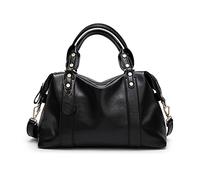 PORRASSO Elegant Handbag Ladies Shoulder Bag Women Crossbody Bag Waterproof PU Leather Top-Handle Bag Work Travel Dating Boston Bag Black