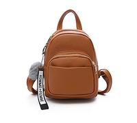 PORRASSO Fashion Mini Backpack Girl Daypack Small Rucksack with Pompom Women PU Leather Backpack Purse for Travel Dating Shopping Brown