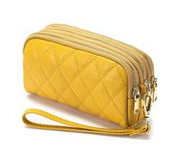 PORRASSO Genuine Leather Coin Purse Change Pouch Clutch Wrist Bag Portable Credit Card Holder Multifunction Key Case Wallet for Men Women Yellow