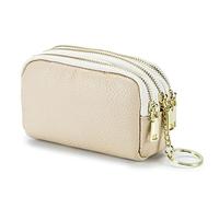 PORRASSO Genuine Leather Coin Purse Change Pouch Portable Credit Card Holder Multifunction Key Case Wallet White