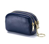 PORRASSO Genuine Leather Coin Purse Change Pouch Portable Credit Card Holder Multifunction Key Case Wallet for Men Women Blue