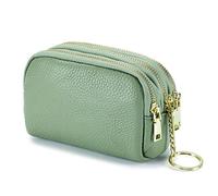 PORRASSO Genuine Leather Coin Purse Change Pouch Portable Credit Card Holder Multifunction Key Case Wallet for Men Women Light Green
