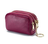 PORRASSO Genuine Leather Coin Purse Change Pouch Portable Credit Card Holder Multifunction Key Case Wallet for Men Women Purple