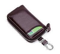 PORRASSO Genuine Leather Key Case Car Key Bag Key Pouch Portable Card Holder Keychain Wallet with 6 Hook for Men Women Coffee-Colour