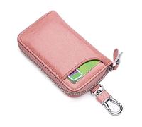PORRASSO Genuine Leather Key Case Car Key Bag Key Pouch Portable Card Holder Keychain Wallet with 6 Hook for Men Women Pink