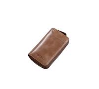 PORRASSO Genuine Leather Key Case Car Key Bag Key Pouch Portable Card Holder Keychain Wallet with 6 Hook for Men Khaki A