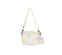 PORRASSO Girl Crossbody Bag Cute Shoulder Bag with Bear Pendant Nylon Messenger Bag Satchel for Travel Daily Use White B