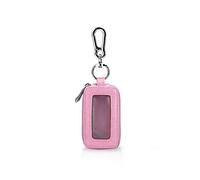 PORRASSO Key Case Genuine Leather Car Key Bag Portable Double Layer Key Zipper Pouch Car Smart Key Chain Vintage Waterproof Men Women Pink