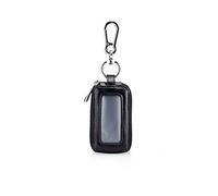 PORRASSO Key Case Genuine Leather Car Key Bag Portable Double Layer Key Zipper Pouch Car Smart Key Chain Vintage Waterproof Men Women Black
