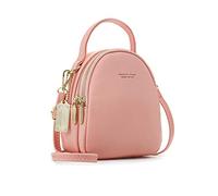 PORRASSO Mini Backpack Women Fashion Handbag Girl Waterproof Cross-Body Bag with Earphone Hole Ladies Leather Daypack Dating Travel Small Rucksack Pink