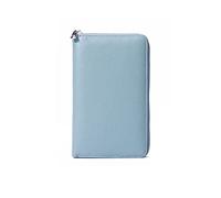 PORRASSO Travel Wallet Passport Holder RFID Blocking Card Case Cowhide Travel Documents Organizer Passport Cover for Family Women Blue