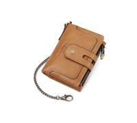 PORRASSO Wallet Men's RFID Blocking Genuine Leather Wallet Card Holder Coin Purse Change Pouch with 12 Card Slots Light Brown