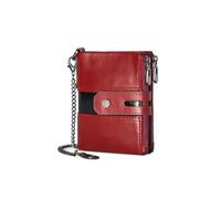 PORRASSO Wallet Men's RFID Blocking Genuine Leather Wallet Card Holder Coin Purse Change Pouch with 6 Card Slots Red