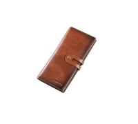 PORRASSO Wallet Men's RFID Blocking Wallet Genuine Leather Card Holder Long Wallet with 12 Card Slots Brown