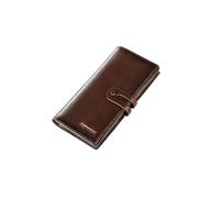 PORRASSO Wallet Men's RFID Blocking Wallet Genuine Leather Card Holder Long Wallet with 12 Card Slots Coffee