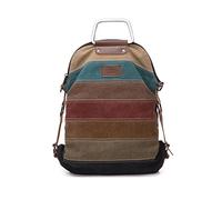 PORRASSO Women Backpack Canvas Crossbody Bag Multi-Color Striped Shoulder Bag Satchel Ladies Tote Daypack for Travel Work Shopping Daily Use Red