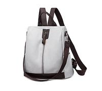 PORRASSO Women's Anti-Theft Shoulder Bags with Earphone Hole Girl School Bag PU Leather Daypack Work Travel Backpack, Light grey, L