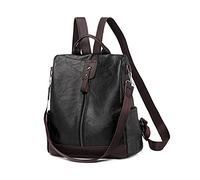 PORRASSO Women's Anti-Theft Shoulder Bags with Earphone Hole Girl School Bag PU Leather Daypack Work Travel Backpack, Black, L, Chic