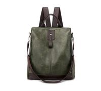 PORRASSO Women's Backpack Anti-Theft Shoulder Bag with Headphone Hole Women Daypack Waterproof PU Leather Shoulder Bag School Work Travel Backpacks, Green, L, vintage