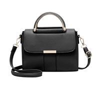 PORRASSO Women's Classic Black Elegante Medium (23 x 11 x 16 cm) Waterproof, Durable, Multiple Compartments Top Handle Handbag