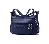 PORRASSO Women's Shoulder Bag Multi-Pocket Waterproof Shoulder Bag Messenger Bag PU Handbag for Work Travel Shopping Daily Use, Blue, L, Vintage