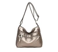 PORRASSO Women's Vintage Multi-Pocket Shoulder Bag, Bronze, 26x12x20 cm