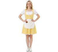 Porridge Girl Adults Costume - Yellow Gingham Fairytale Dress with White Apron and Plush Bear Accessory - Classic Goldilocks Storybook Character Fancy Dress for World Book Day & Parties