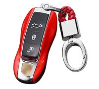 Porsche 911 Key Cover - Fits Carrera S, 4, GT3, Boxster, Cayenne, Cayman, Macan, Panamera - Red ABS Protective Case with Remote Key Shell