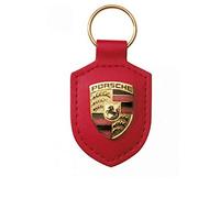 Porsche Keychain 'Coat of Arms', Real Leather, Red, Made in Germany - WAP0500920E (Original Porsche Part)