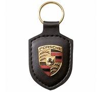Porsche Original Key Fob Black Leather with Metal Colour Crest in Presentation Box