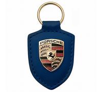 Porsche Original Key Fob Blue Leather with Metal Colour Crest in Black Presentation Box