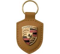 Porsche Original Key Fob Cognac Leather with Metal Colour Crest