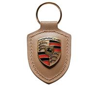 Porsche Original Key Fob Luxor Beige Leather with Metal Colour Crest in Silver Presentation Box