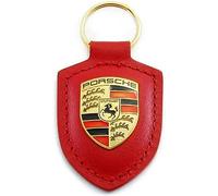 Porsche Original Key Fob Red Leather with Metal Colour Crest