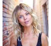 PORSMEER 14inch Blonde with Dark root Wig with Bangs, Short Wavy Wigs for Women, Shoulder Length Curly Synthetic Hair Wig for Cosplay Halloween Party Daily Use