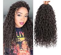 PORSMEER 18 Inch Goddess Faux Locs Crochet Hair Dark Brown Color,6 Packs - Pre-looped River Locs With Curly Ends, Boho Style Synthetic Hair Extensions (4#)