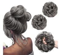 PORSMEER 2 pieces Messy Hair Buns Extensions Curly Wavy Hair Elastic Easy Scrunchies for Women Girls Large Synthetic Donut Updo Hair Pieces Chignons (Gray)