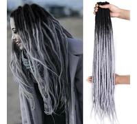 PORSMEER 20 Strands Ombre Gray Dreadlocks Extensions Reggae Braids Locs Synthetic Hippie Single Ended Dreads 0.6 Width Handmade Dreads Hair Extensions (Single Ended)24 Inch