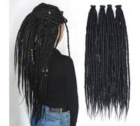 PORSMEER 20 Strands/Pack Dark Black Synthetic Dreadlocks Extensions for Women,Handmade Hippie Dreadlock 0.6 Width Soft Dreads Hair Reggae Style Locs Crochet Braiding Hair for Mens,18 inch 1B