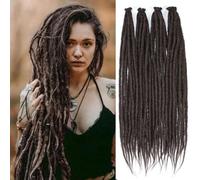 PORSMEER 20 Strands/Pack Dark Brown Synthetic Dreadlocks Extensions,Handmade Hippie Dreadlock 0.6 Width Soft Dreads Hair Reggae Style Locs Crochet Braiding Hair for Women or Mens,18 inch