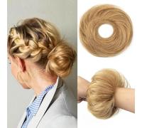 PORSMEER 30g Human Hair Messy Bun Hair Piece 100% Real Hair Chignons Scrunchies Natural Wavy Fluffy Buns for Women Donut Updo Hair Pieces Bun Extension Ash Blonde-27#