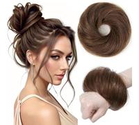 PORSMEER 30g Human Hair Messy Bun Hair Piece 100% Real Hair Chignons Scrunchies Natural Wavy Fluffy Buns for Women Donut Updo Hair Pieces Bun Extension Medium Brown-4#